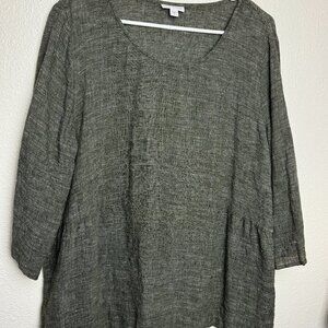 Jill PURE Linen Blouse Green - Gray  Sleeve 3/4 Size XL Like NEW